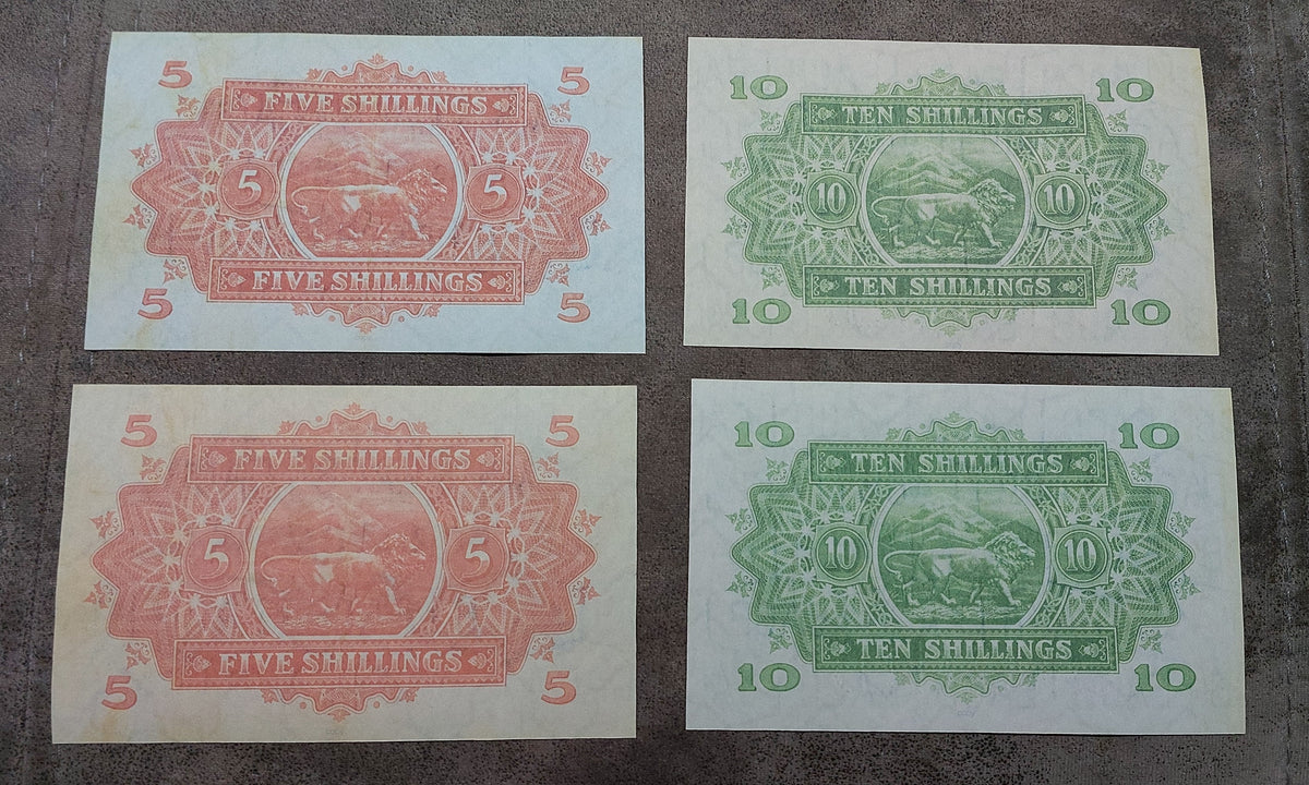 Four-note grid layout (quartet) displaying the back/reverse side designs, watermark windows, and border details for the 1921 series