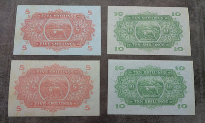 Four-note grid layout (quartet) displaying the back/reverse side designs, watermark windows, and border details for the 1921 series