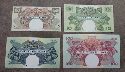 Four-note grid layout (quartet) displaying back/reverse side artwork and color variations for the 1958–1962 issue notes.