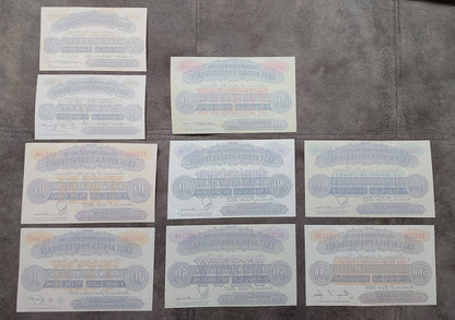 Overview grid layout displaying the back/reverse side designs and center watermark panels across all 9 banknotes in the collection