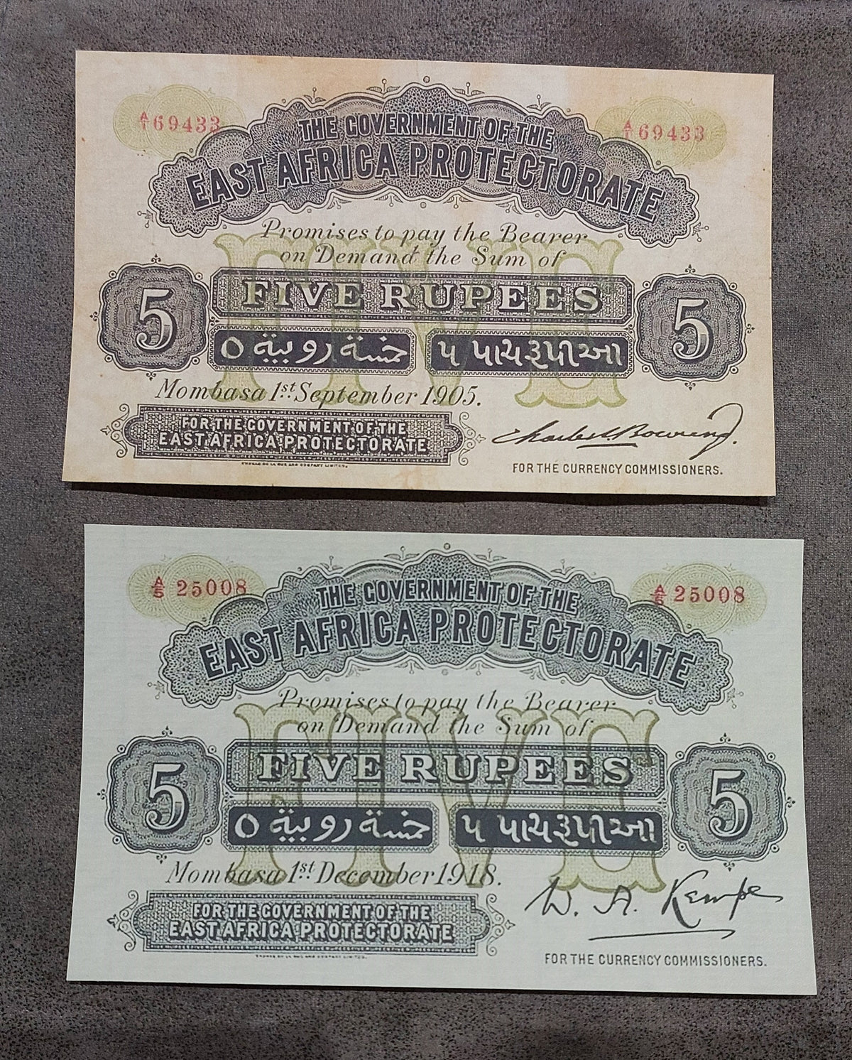  grid layout (quartet) displaying front/obverse views of the 5 Rupee series issues