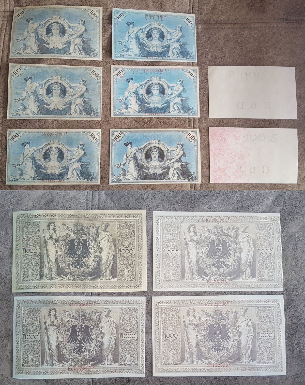 Detailed reverse plate impressions and historic paper money textures of Germany Imperial Reichsbank currency issues. Perfect for studying early uniface paper manufacturing and structural ink bleeding profiles.
