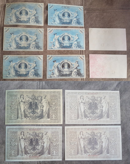 Detailed reverse plate impressions and historic paper money textures of Germany Imperial Reichsbank currency issues. Perfect for studying early uniface paper manufacturing and structural ink bleeding profiles.
