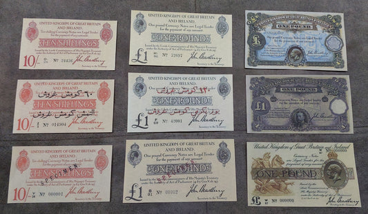 Reimpresión en papel con marca de agua de Gran Bretaña. Chelines + Libras 1914-1917 Reino Unido ¡ENVÍO GRATIS!

