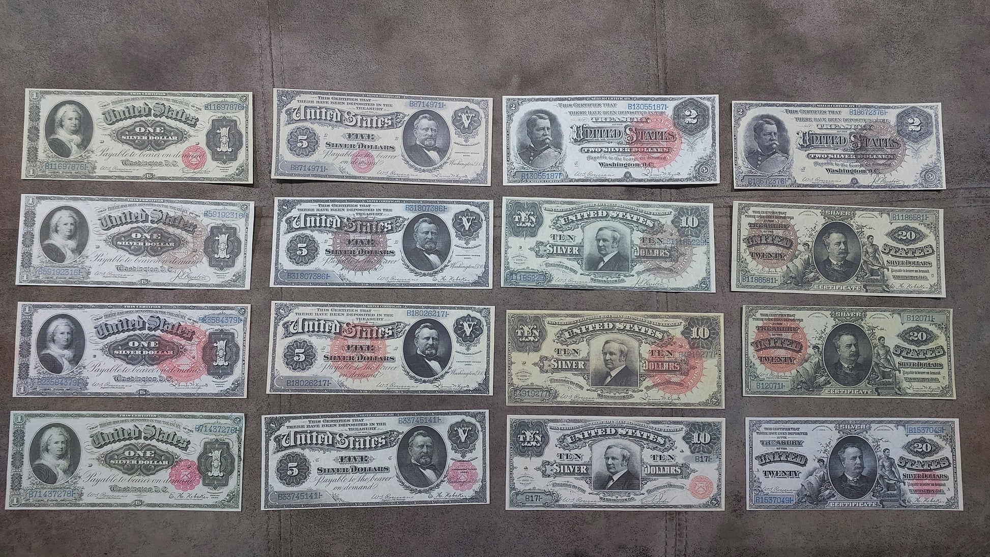 Historic US Banknotes Mixed Type Set $1 to $20 Collection of 16 Bills Silver Dollar 1886