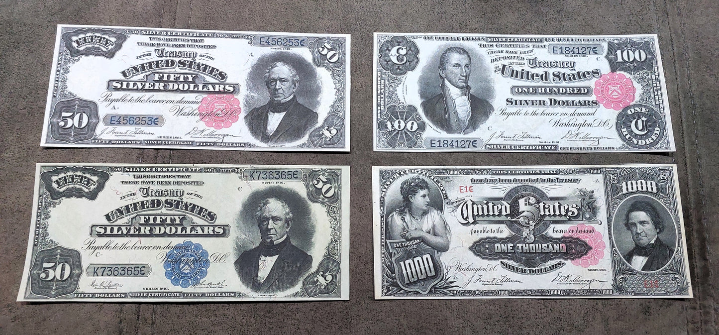 Reimpresión en papel con W/M Dólar de Plata de los Estados Unidos del año 1891 ¡ENVÍO GRATIS!