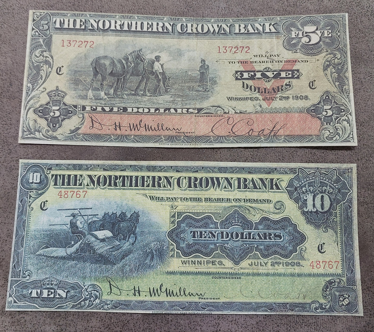 Reprint on paper with W/M Canada DOMINION 1925-1931 + Northern Crown Bank 1908