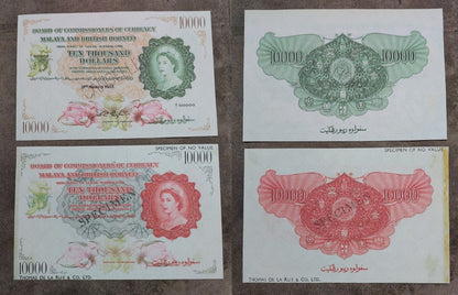 Four-note grid layout (quartet) showing back/reverse side artwork and security features for the high-value 1,000 and 10,000 Dollar issues.