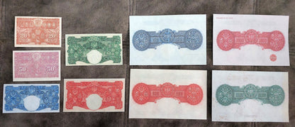 Full lot overview displaying all 9 historical Malayan banknotes (1941–1942) arranged horizontally across two structured rows back