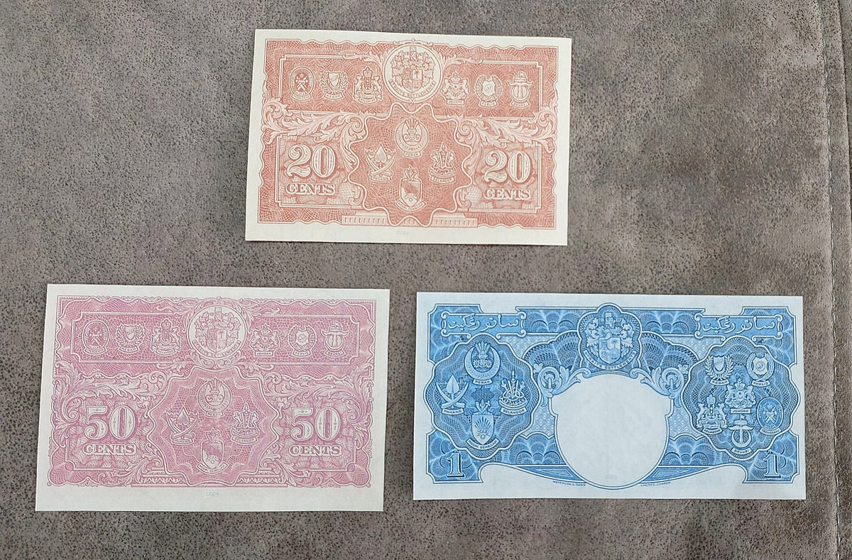 Four-note grid layout (quartet) featuring front/obverse views of the fractional cent issues and lower dollar values back