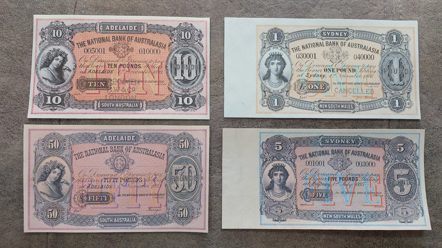 The National Bank of Australasia 10 Pound & 20 Pound 1893 Specimen Melbourne front