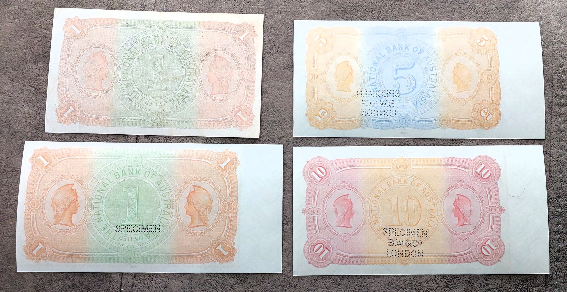 The National Bank of Australasia 50 Pound Perth & 5 Pound Specimen reverse side