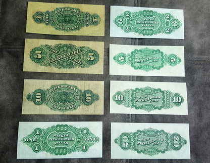 Réimpression sur papier avec filigrane Canada Banque d'Acadie + Île-du-Prince-Édouard 1872-1877