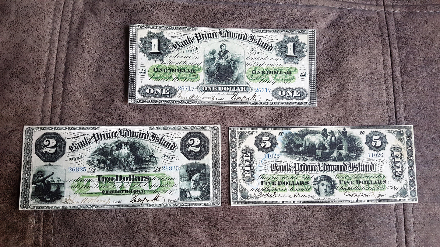Reprint on paper with W/M Canada Bank of Acadia + Prince Edward Island 1872-1877