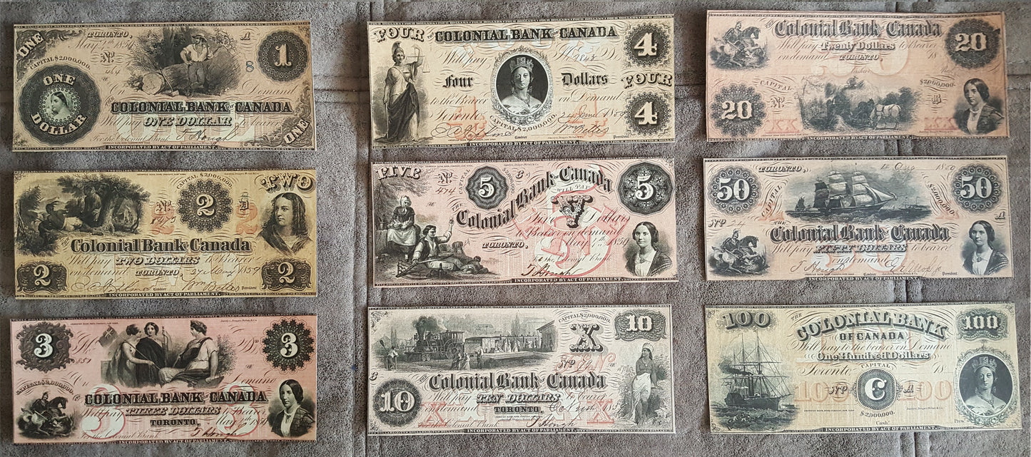 Reprint on paper with W/M Colonial Bank of Canada 1859 y. FREE SHIPPING !