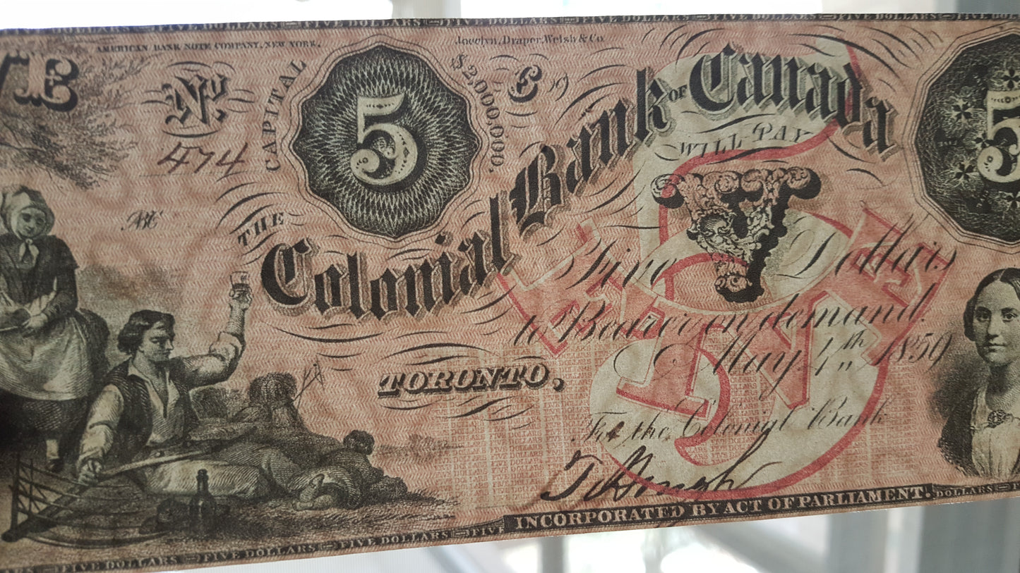Reprint on paper with W/M Colonial Bank of Canada 1859 y. FREE SHIPPING !