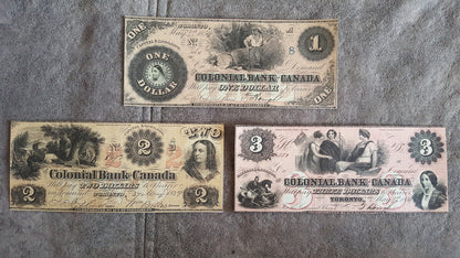 Réimpression sur papier avec filigrane Banque Coloniale du Canada 1859. LIVRAISON GRATUITE !