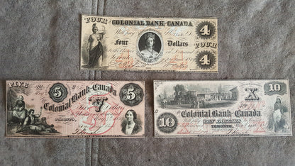 Réimpression sur papier avec filigrane Banque Coloniale du Canada 1859. LIVRAISON GRATUITE !