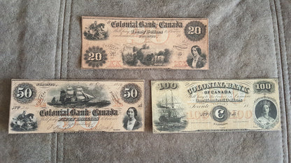 Réimpression sur papier avec filigrane Banque Coloniale du Canada 1859. LIVRAISON GRATUITE !