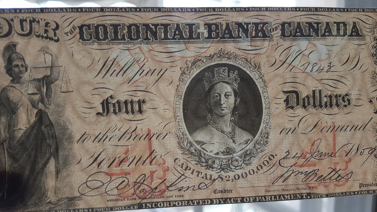 Reprint on paper with W/M Colonial Bank of Canada 1859 y. FREE SHIPPING !