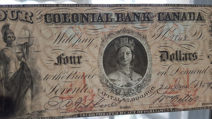 Réimpression sur papier avec filigrane Banque Coloniale du Canada 1859. LIVRAISON GRATUITE !