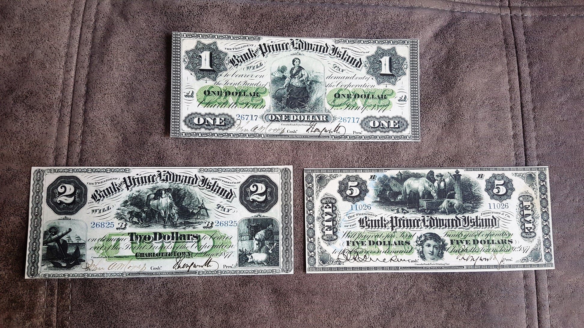 Prince Edward Island 1 Dollar 1877, 2 Dollar 1877 and 5 Dollar 1877 Treasury Notes