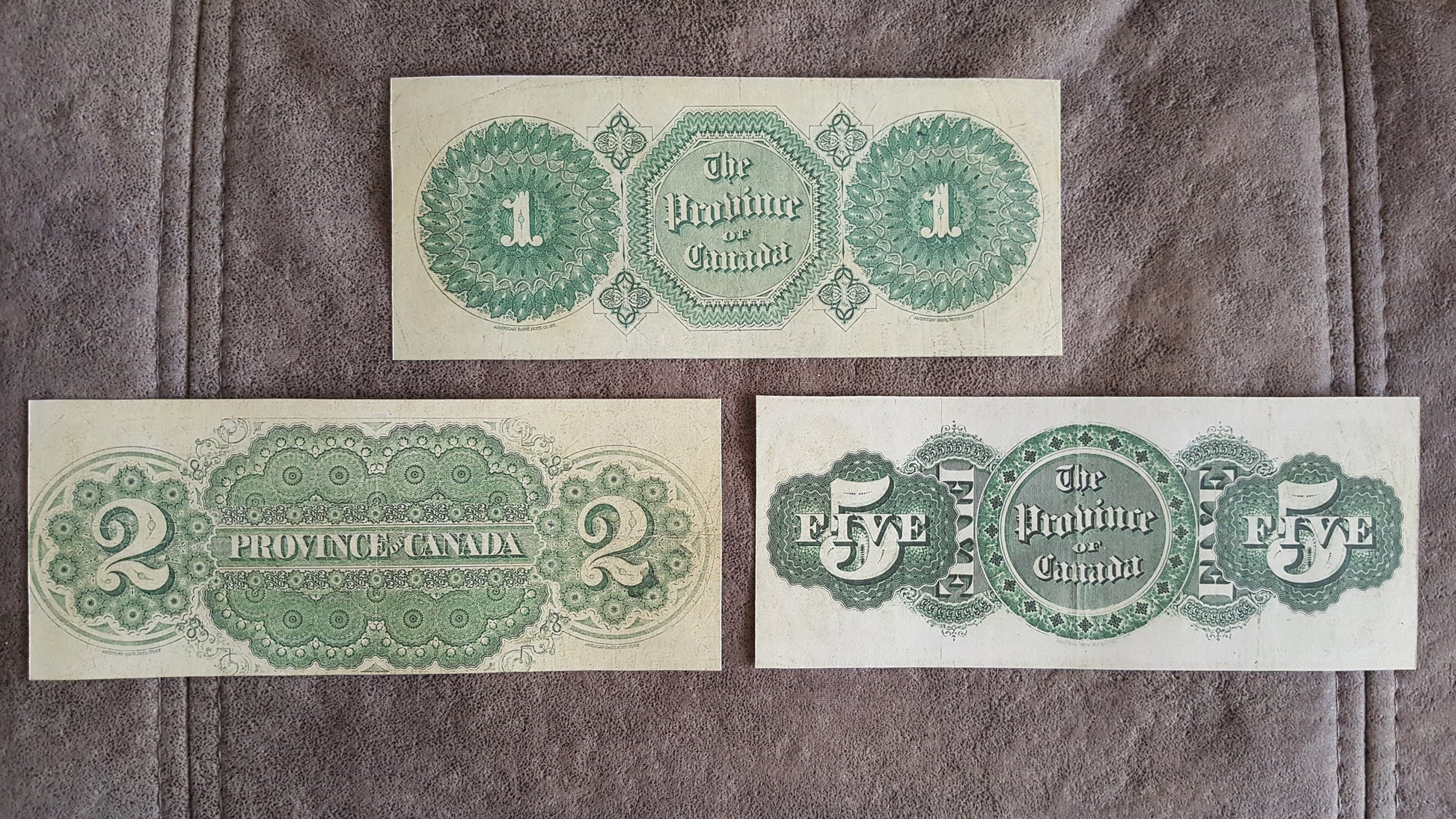 Province of Canada 1, 2 and 5 Dollar 1866 Pre-Confederation Specimen Notes reverse