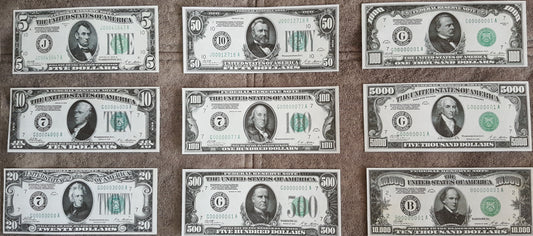 Rare 1928 series US Federal Reserve small size banknotes set for paper money collectors
