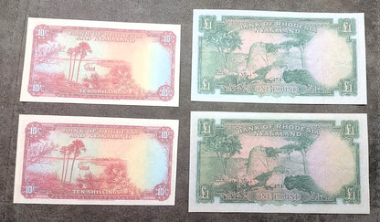 Four-note grid layout (quartet) displaying back/reverse side designs, watermark windows, and central artwork motifs