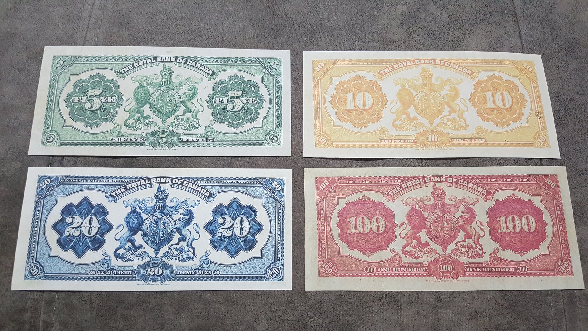 The Royal Bank of Canada 1927 Archival Specimen Notes Back Side