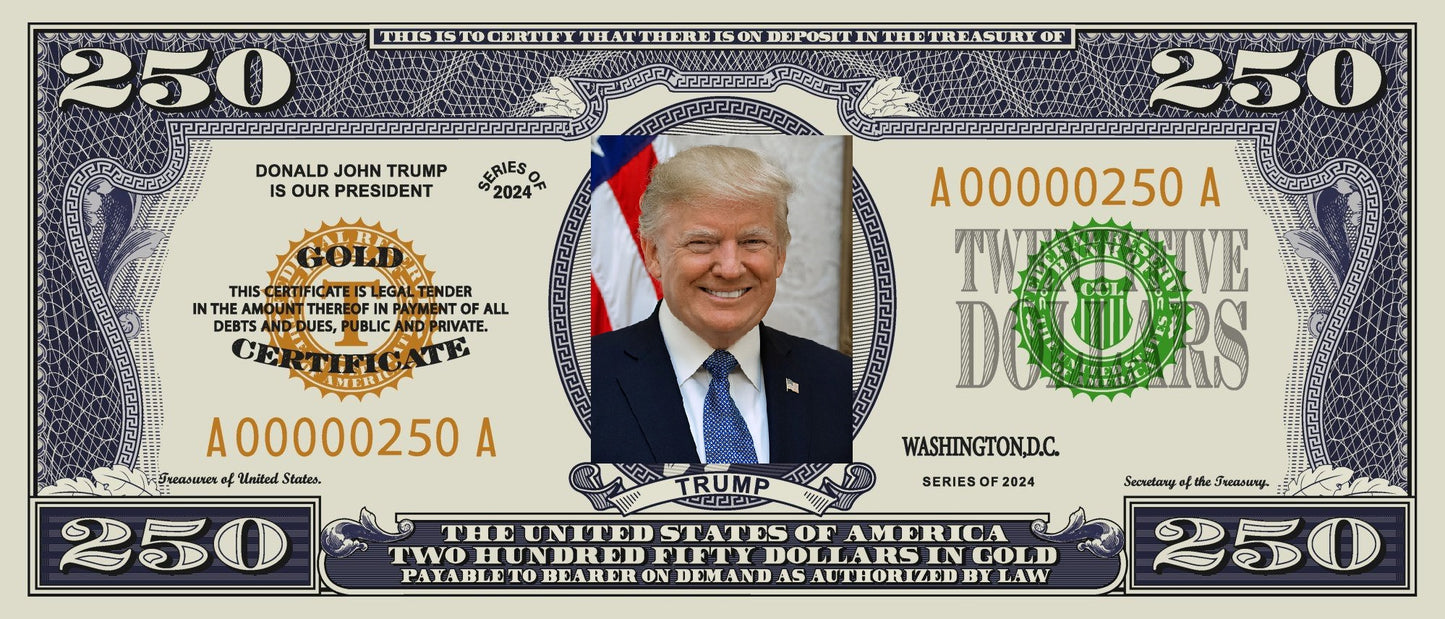 Souvenir 4 Bills United States 250 Dollar 2025 with Donald Trump FREE SHIPPING !