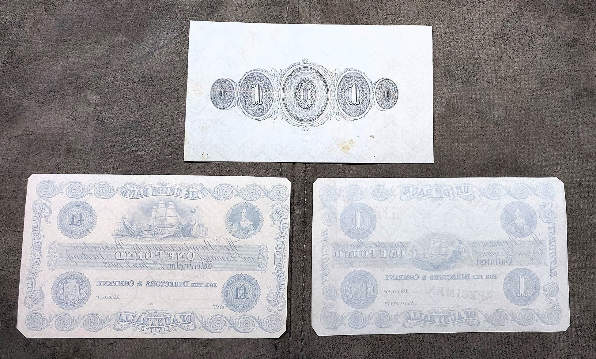 The Union Bank of Australasia 1 Pound Bathurst & Sydney banknote reverse side