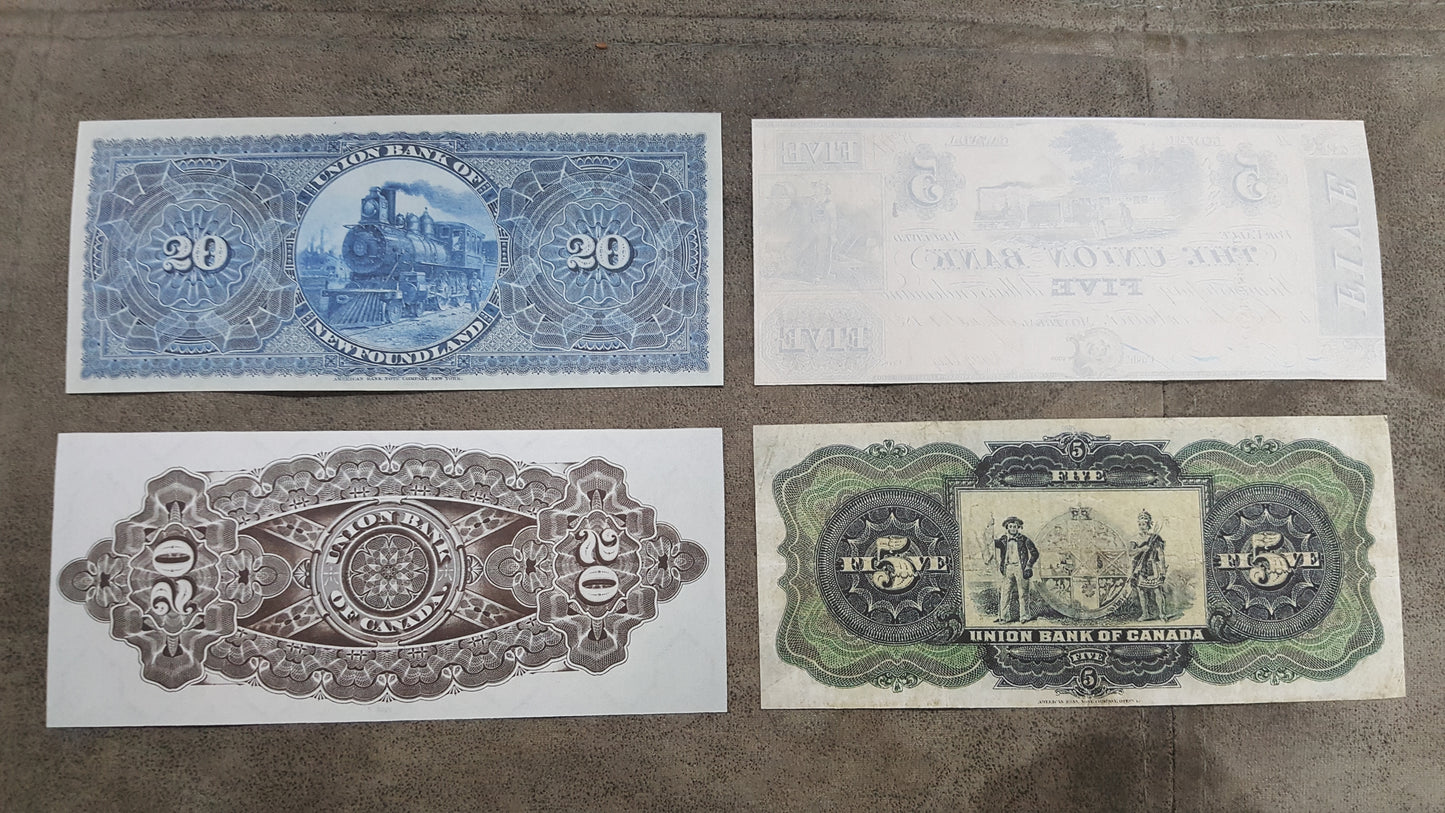 Historic Union Bank of Newfoundland & Lower Canada Notes Reverse