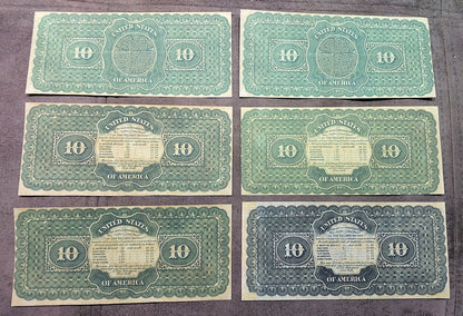 US 10 Dollar 1864 Treasury Notes Civil War era historical paper money reverse side view