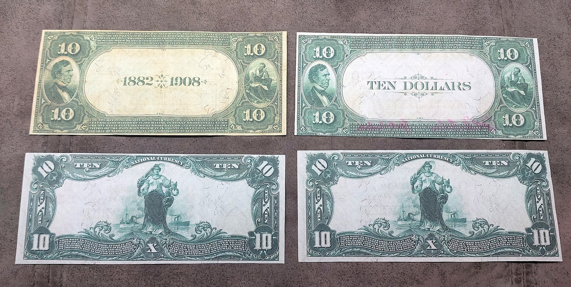 US 10 Dollar National Bank notes 1882-1927 Date Back reverse side view