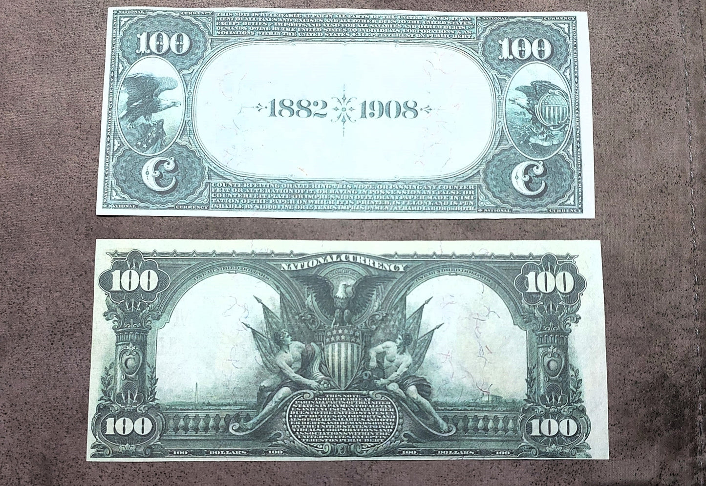 US 100 Dollar National Bank notes 1882-1927 Date Back reverse side view