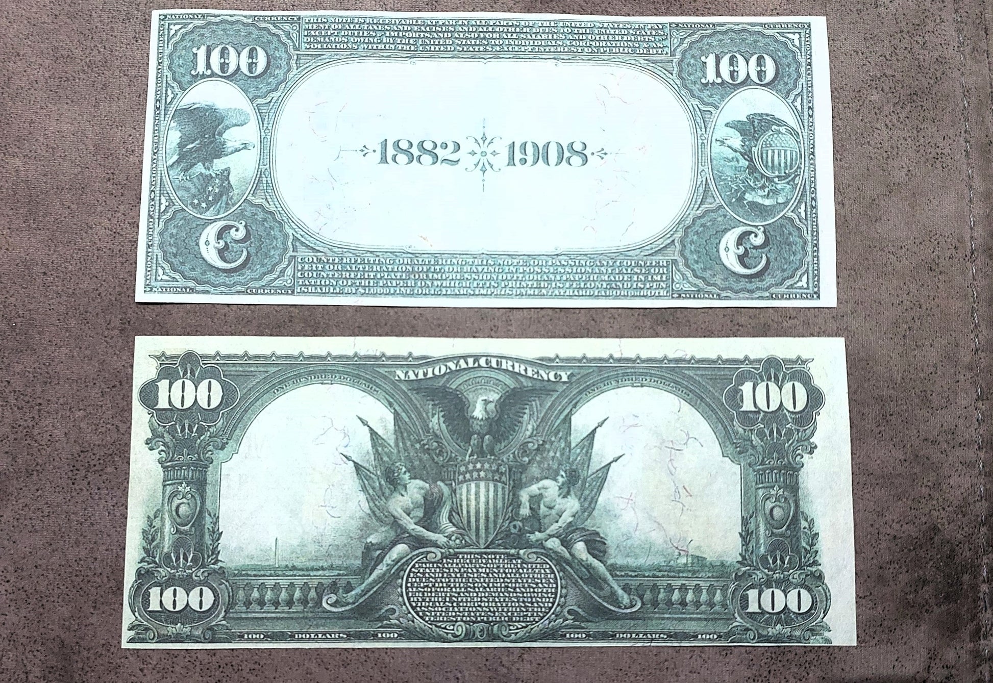 US 100 Dollar National Bank notes 1882-1927 Date Back reverse side view