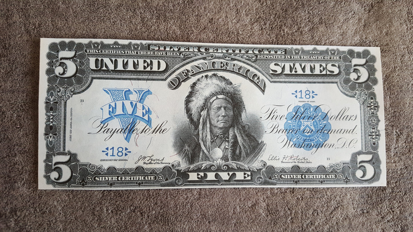 US 5 Dollar 1899 Silver Certificate  historical currency note front