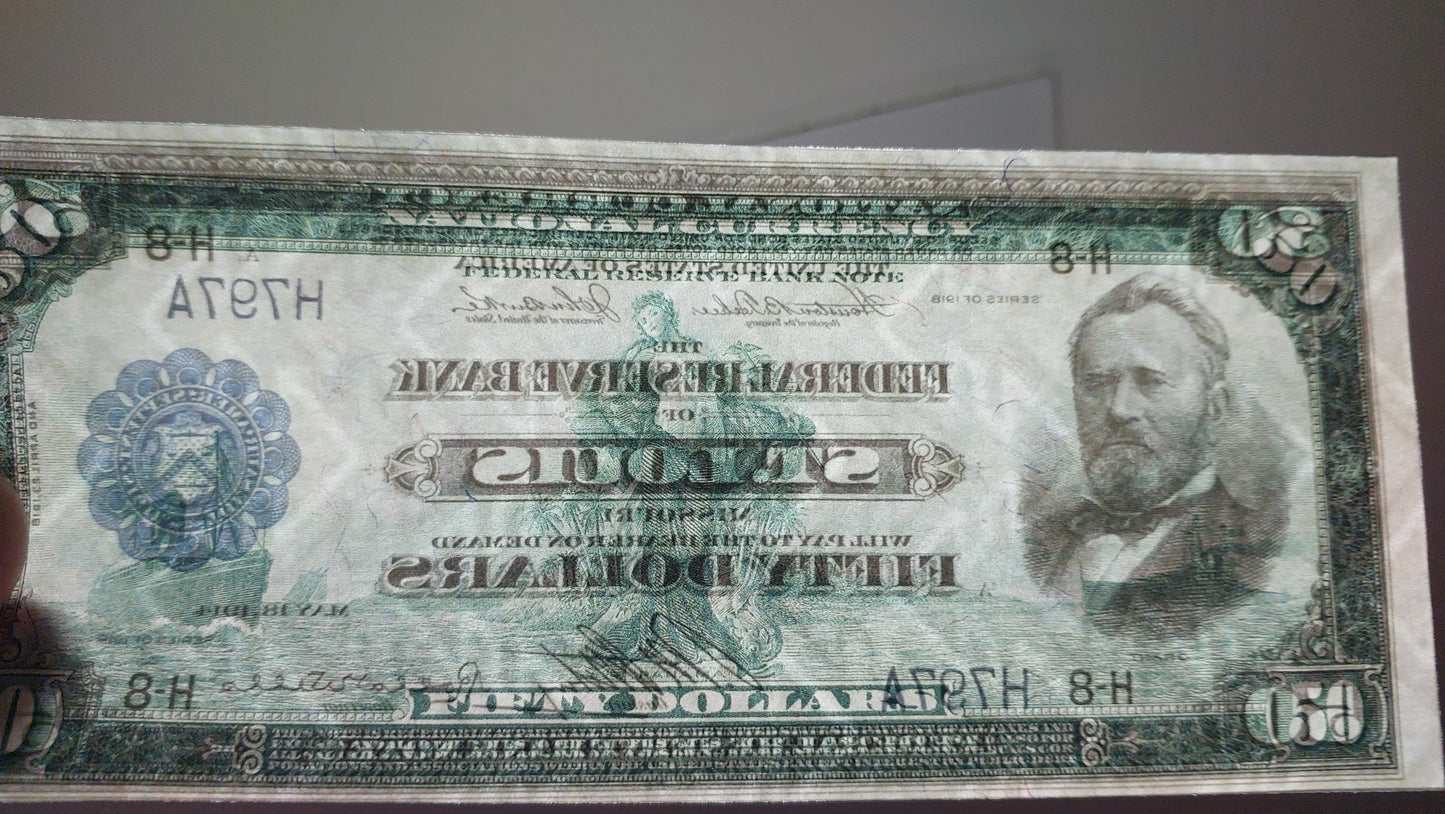 US 50 Dollar Grant St Louis and 100 Dollar Franklin New York SPECIMEN 1914 Federal Reserve Bank Notes front