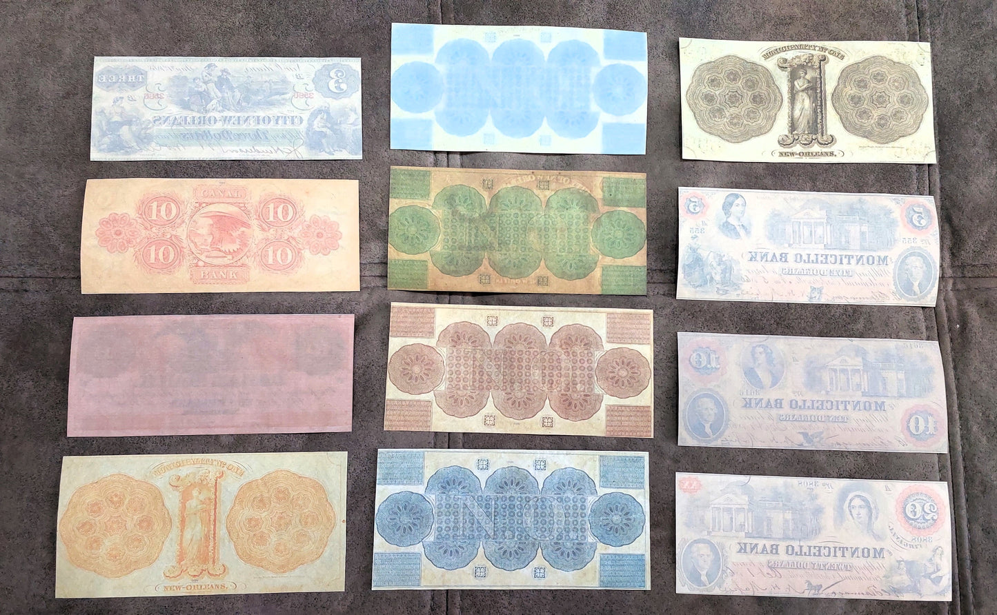 Rare US obsolete currency notes 1837-1868 New Orleans and Virginia set F - reverse side view